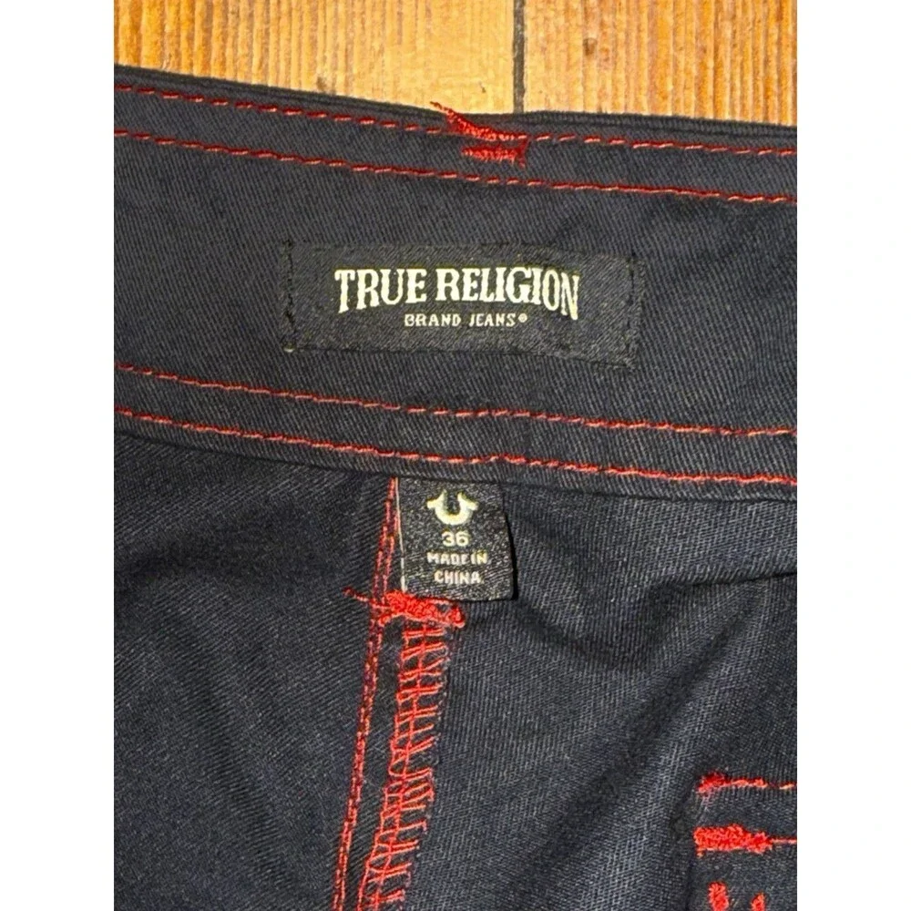 True Religion Men's Jet Black Cargo Pants with Red Contrast Stitch Size 36 NWT